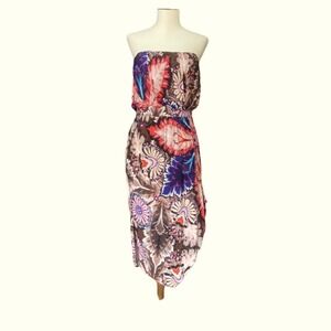 New Ali Ro Womens Dress Sz 6 Silk Strapless Asymmetrical Midi Paisley Floral